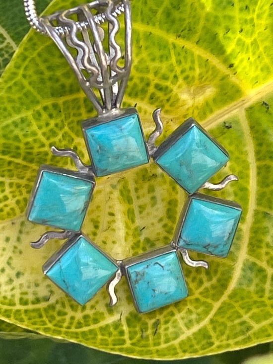 Jay King Jewelry - Vintage sterling silver jay king Turquoise Square Halo Pendant Necklace 19.50”